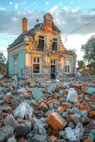 destruido ciudad después terremoto foto