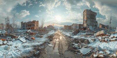 destroyed city after earthquake photo