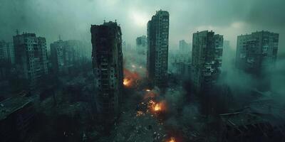 destroyed city after earthquake photo