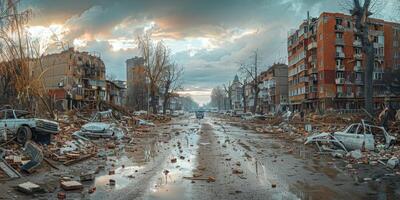 destroyed city after earthquake photo