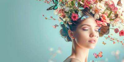 young woman with a wreath of flowers on her head photo