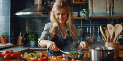 mujer cocinando en la cocina foto