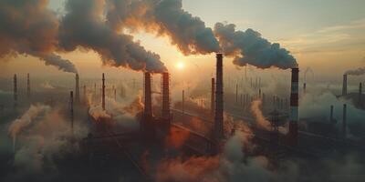 industrial enterprise clouds of smoke from chimneys photo