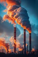 industrial enterprise clouds of smoke from chimneys photo