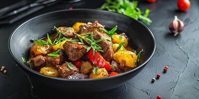 meat with potatoes and herbs photo