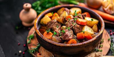 carne con patatas y hierbas foto