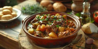 meat with potatoes and herbs photo