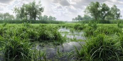 thick green grass in the meadow photo