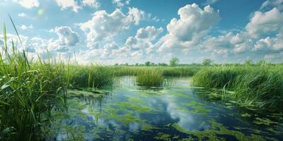 thick green grass in the meadow photo