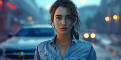 Female auto mechanic in workshop, portrait photo