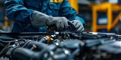 Female auto mechanic in workshop, portrait photo