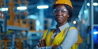 Female auto mechanic in workshop, portrait photo