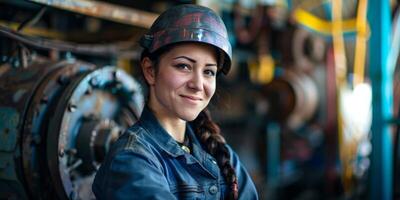 Female auto mechanic in workshop, portrait photo