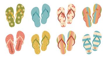 Collection of summer pairs of shoes. Set of bright flip flops illustration vector