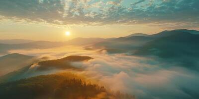 Fog in Forest Aerial view photo