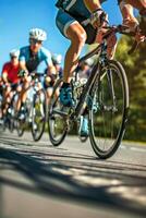 cyclists with professional racing sports gear riding photo