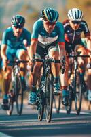 cyclists with professional racing sports gear riding photo