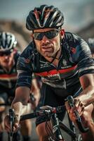 cyclists with professional racing sports gear riding photo
