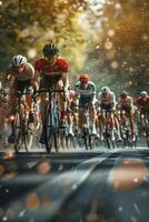 cyclists with professional racing sports gear riding photo