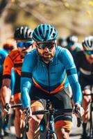 cyclists with professional racing sports gear riding photo