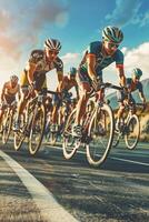 cyclists with professional racing sports gear riding photo