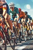 cyclists with professional racing sports gear riding photo