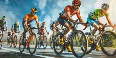 cyclists with professional racing sports gear riding photo