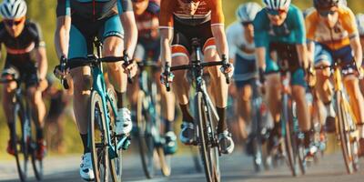 cyclists with professional racing sports gear riding photo