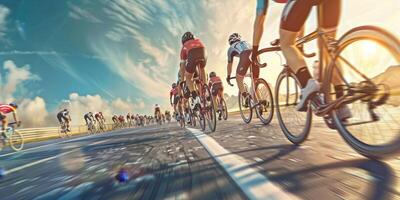 cyclists with professional racing sports gear riding photo