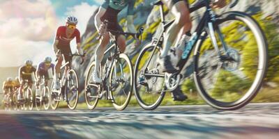 ciclistas con profesional carreras Deportes engranaje montando foto