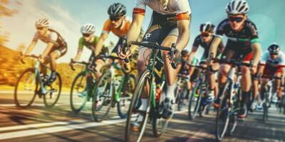 cyclists with professional racing sports gear riding photo