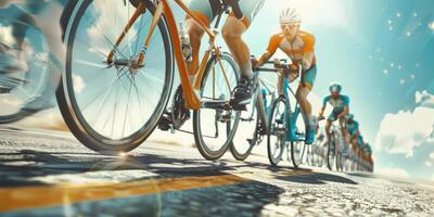 cyclists with professional racing sports gear riding photo