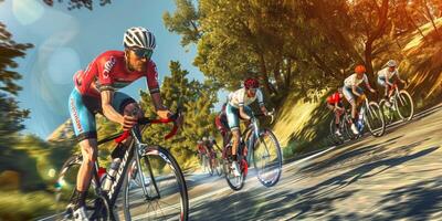 cyclists with professional racing sports gear riding photo