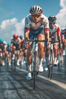 cyclists with professional racing sports gear riding photo