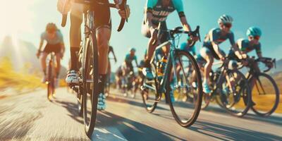 cyclists with professional racing sports gear riding photo