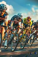 cyclists with professional racing sports gear riding photo