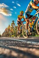 cyclists with professional racing sports gear riding photo