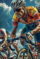 cyclists with professional racing sports gear riding photo