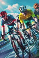 cyclists with professional racing sports gear riding photo