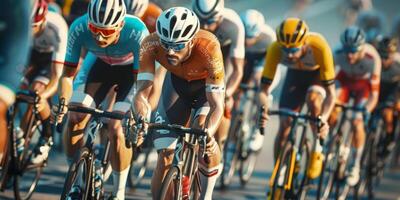 cyclists with professional racing sports gear riding photo