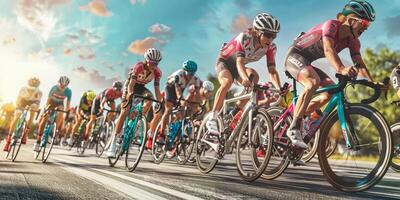 cyclists with professional racing sports gear riding photo