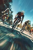 cyclists with professional racing sports gear riding photo