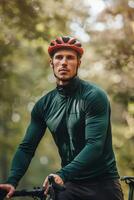 cyclists with professional racing sports gear riding photo