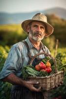 wooden box basket with vegetables photo