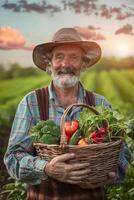 wooden box basket with vegetables photo