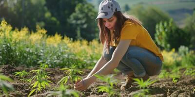 woman growing cannabis photo