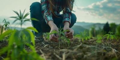 woman growing cannabis photo