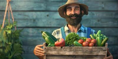 wooden box basket with vegetables photo