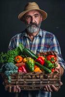 de madera caja cesta con vegetales foto