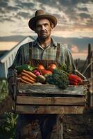 wooden box basket with vegetables photo